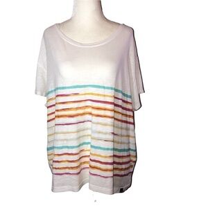 PRANA Chez Organic Cotton Stripes Short Sleeve Tee Size Large